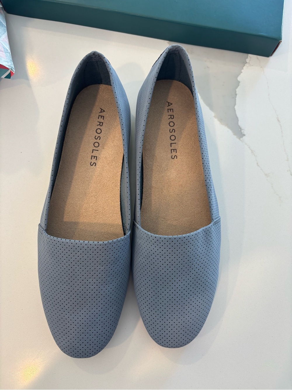 AEROSOLES Perforated Slip-On Flats in Light Blue NEW IN BOX